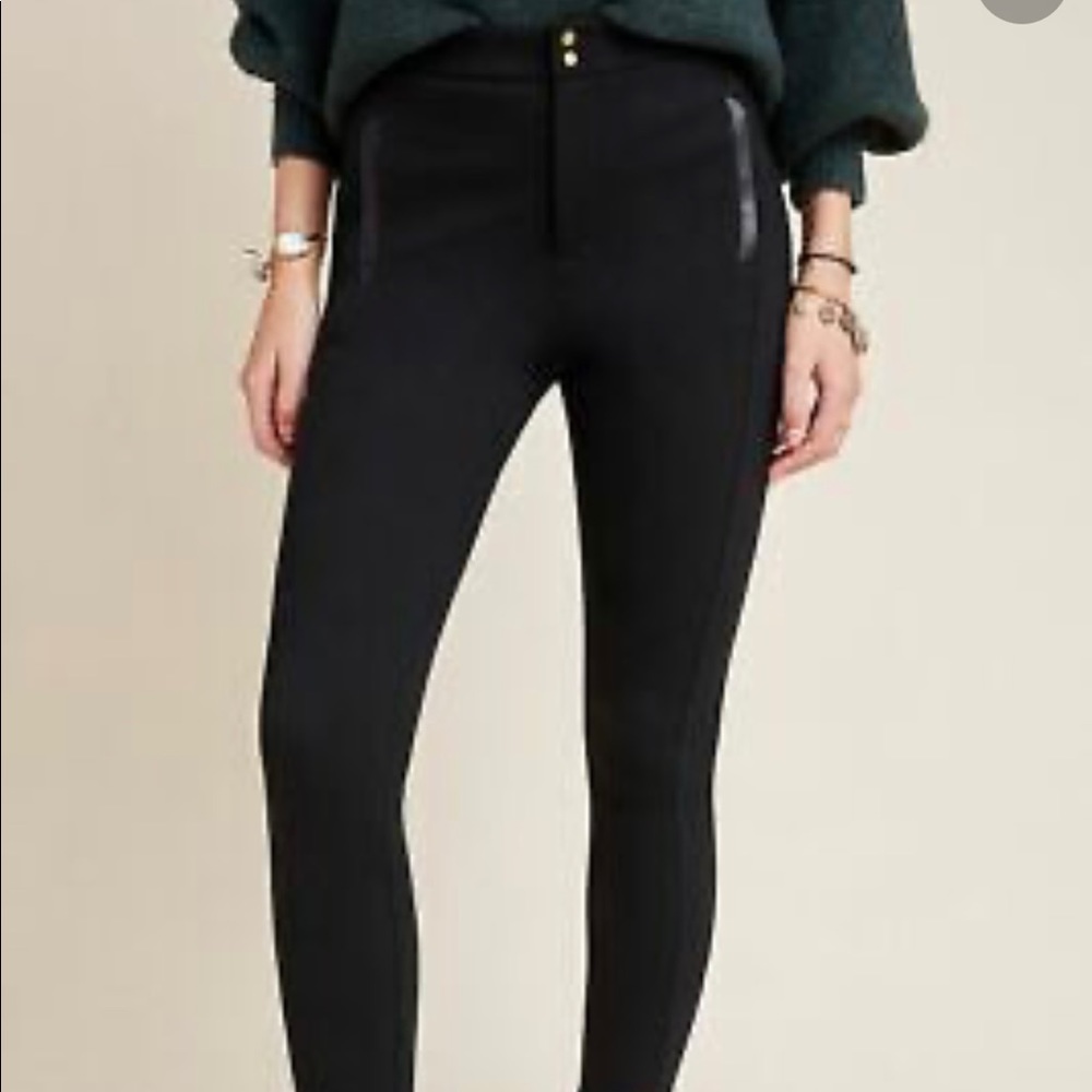 Anthropologie Essential Slim pants gold buttons leather detail